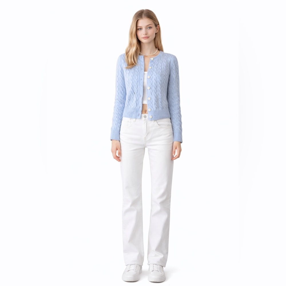 Brandy Melville Italian Wool Cable Knit Cardigan Blue
